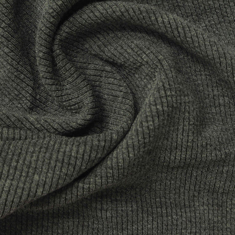 Heather Polyester Viscose Stretch Rib Knit Fabric, 265 gsm, 178 cm — Grey