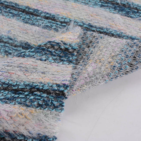White Horizontal-Stripe Chunky Knit, Poly-Viscose, 255 gsm