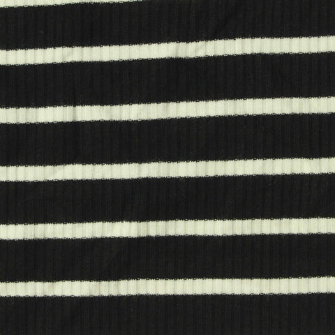 Striped Viscose Stretch Rib Knit Fabric, 270 gsm, 120 cm — Black