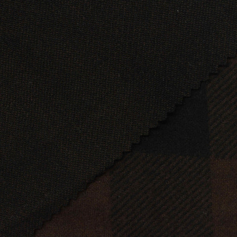 Dark Brown Plaid Interlock Knit, Polyester, 310 gsm
