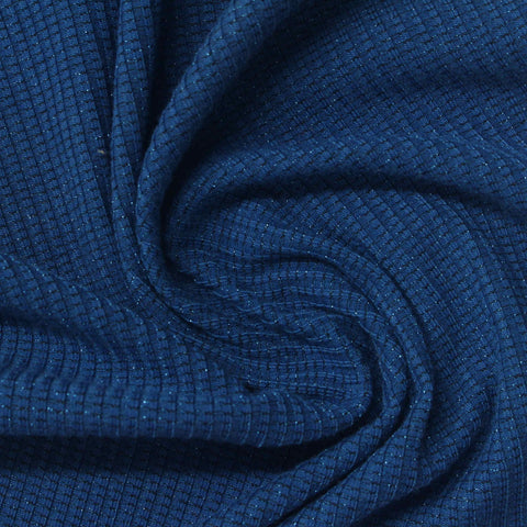 Blue Marl Rib Knit, Polyester, 230 gsm, 120 cm