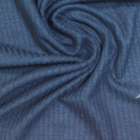 Viscose Stretch Rib Knit Fabric, 220 gsm — Blue