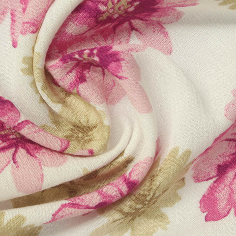 Pink Flowers Crepe, Viscose