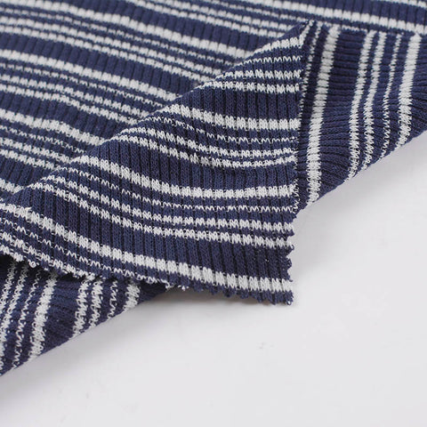 Navy Horizontal-Stripe Rib Knit, Poly-Cotton, 174 gsm