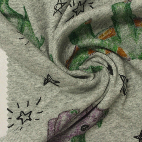 Green Cartoon-Dinosaur Rib Knit, Cotton