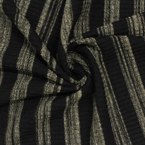 Black Vertical-Stripe Rib Knit, Polyester, 215 gsm