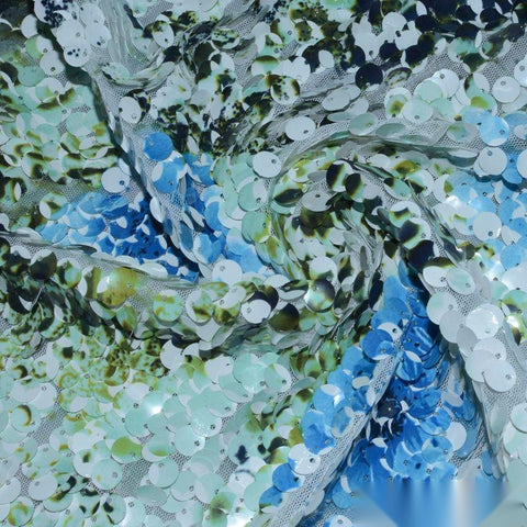 Blue Sequins Mesh, Polyester