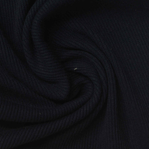 Black Ribbed Rib Knit, Poly-Cotton