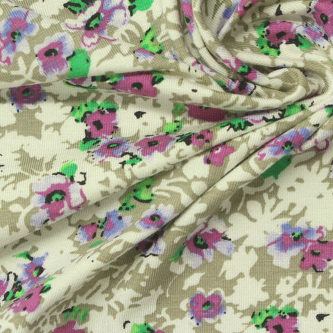 Purple Floral Jersey Knit, Viscose, 180 gsm