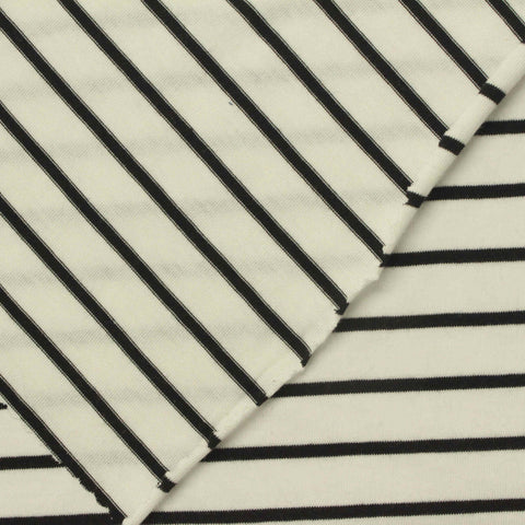 Black Horizontal-Stripe Jersey Knit, Cotton, 145 gsm
