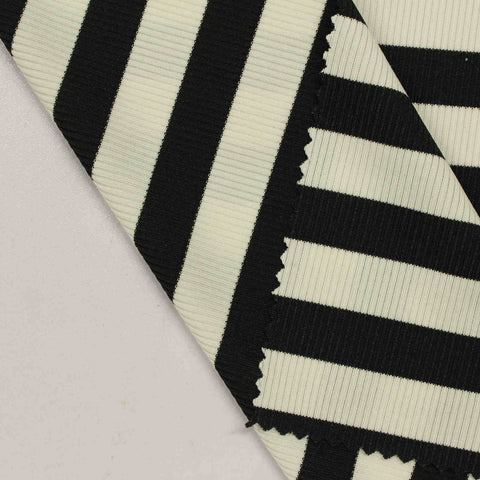 Black Horizontal-Stripe Rib Knit, Polyester, 290 gsm
