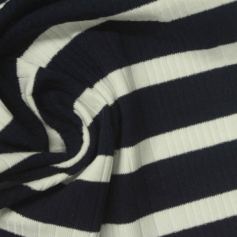 Navy Horizontal-Stripe Rib Knit, Cotton-Modal
