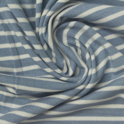 Striped Modal Polyester Stretch Jersey Knit Fabric, 160 gsm, 142 cm — Blue