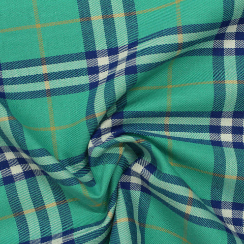 Teal Plaid Twill, Cotton