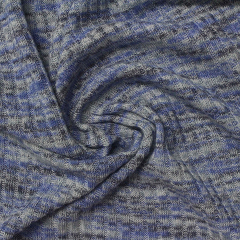 Blue Marl Rib Knit, Poly-Viscose, 215 gsm