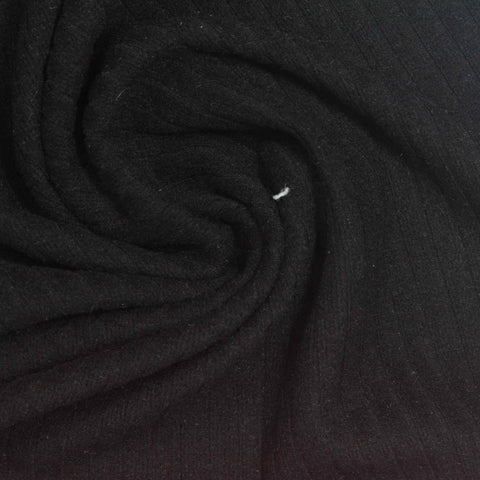 Viscose Polyester Stretch Rib Knit Fabric, 320 gsm, 140 cm — Black