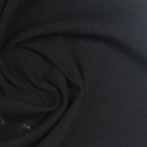 Cotton Stretch Rib Knit Fabric, 210 gsm, 175 cm — Black