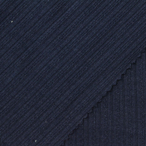 Jacquard Viscose Polyester Blend Rib Knit Fabric, 190 gsm, 178 cm — Navy