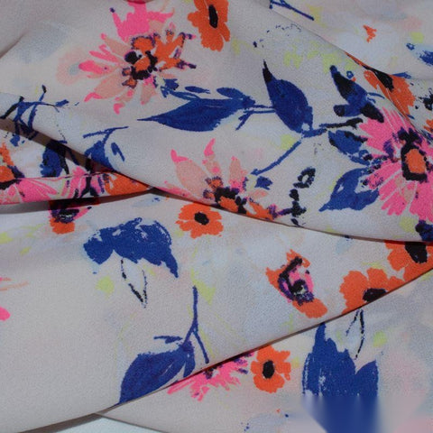 Orange Flowers Linen-Look, Polyester