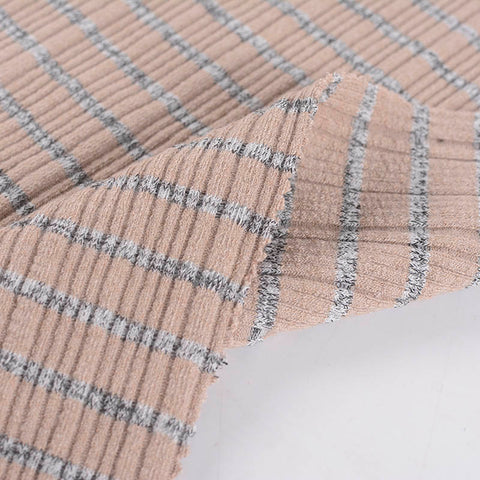 White Horizontal-Stripe Rib Knit, Poly-Viscose, 420 gsm