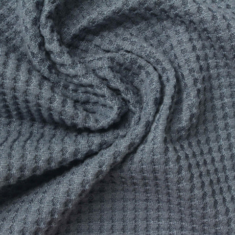 Brushed Polyester Stretch Waffle Knit Fabric, 200 gsm, 140 cm — Blue