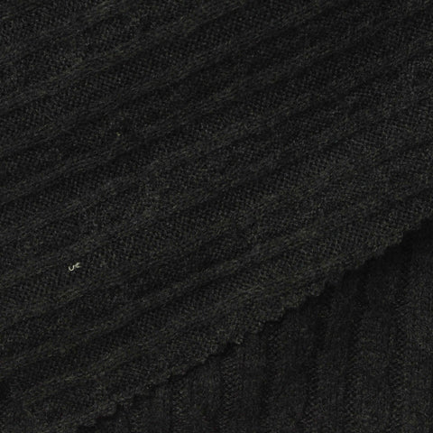 Jacquard Acrylic Polyester Blend Rib Knit Fabric, 250 gsm, 155 cm — Black
