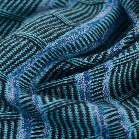 Dark Blue Wavy-Line Chunky Knit, Cotton-Poly