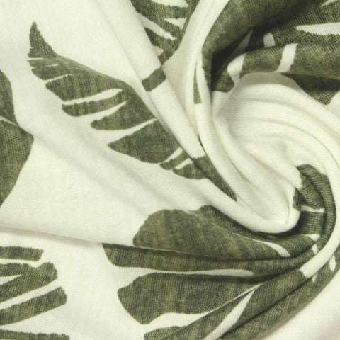 Green Tropical-Leaf Jersey Knit, Poly-Tencel Lyocell
