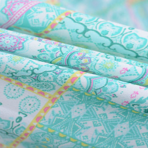 Teal Geometric Linen-Look, Polyester