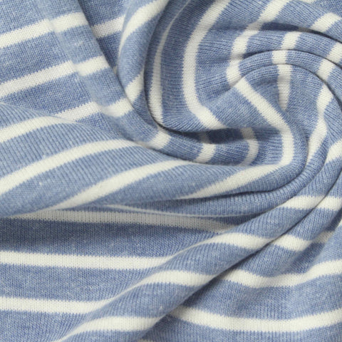 Blue Horizontal-Stripe Rib Knit, Poly-Cotton, 210 gsm