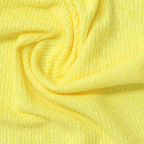 Polyester Viscose Stretch Rib Knit Fabric, 180 gsm, 160 cm — Yellow