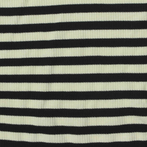 Black Horizontal-Stripe Rib Knit, Viscose-Poly, 205 gsm, 125 cm