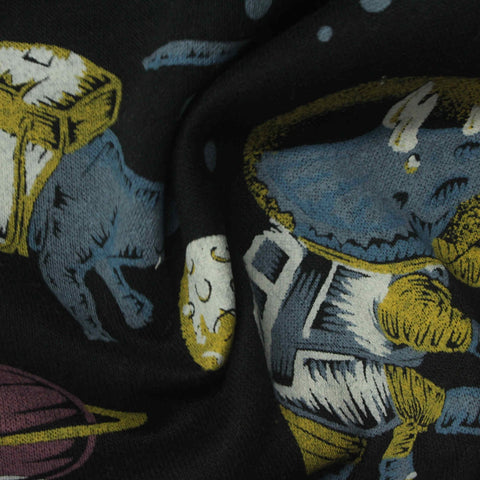 Blue-Grey Dinosaurs French Terry, Cotton-Poly