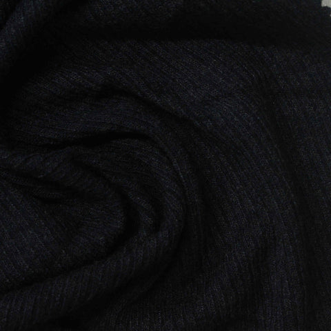 Viscose Polyester Blend Stretch Rib Knit Fabric, 370 gsm, 137 cm — Black