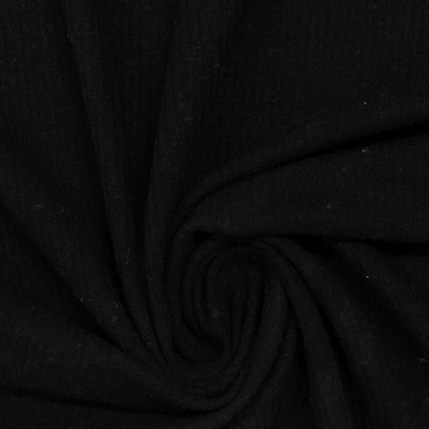 Viscose Stretch Rib Knit Fabric, 145 gsm, 170 cm — Black