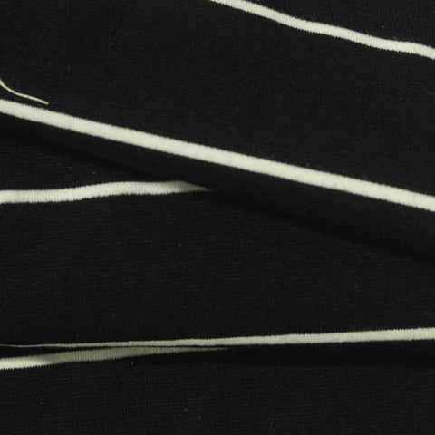 White Horizontal-Stripe Ponte Knit, Cotton-Poly, 270 gsm