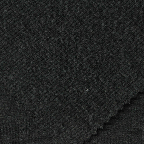 Dark Grey Heather Rib Knit, Poly-Cotton, 295 gsm
