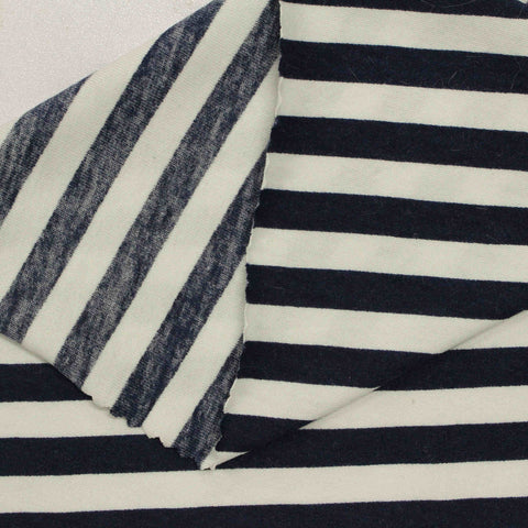 Navy Horizontal-Stripe Jersey Knit, Cotton-Modal, 136 gsm