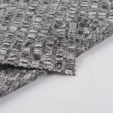 Black Heathered-Marl Rib Knit, Poly-Viscose, 205 gsm