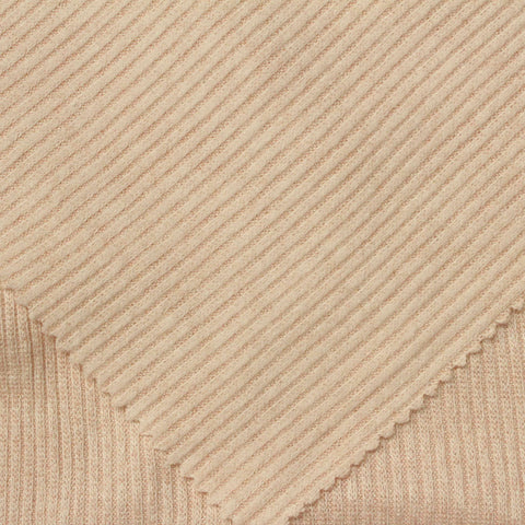 Brushed Viscose Polyester Stretch Rib Knit Fabric, 185 gsm, 155 cm — Beige