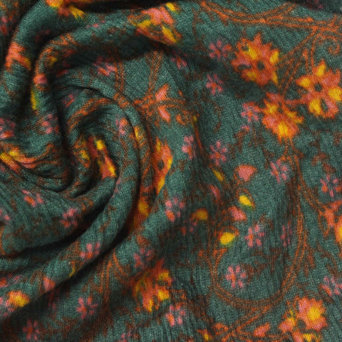 Orange Floral Crepe, Cotton-Poly