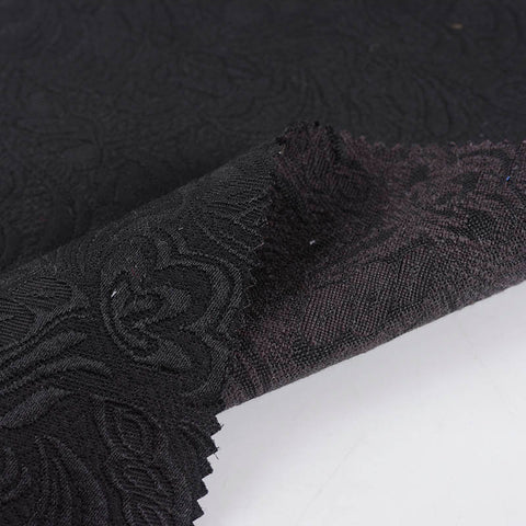 Black Tone-on-Tone Floral Jacquard, Cotton-Poly