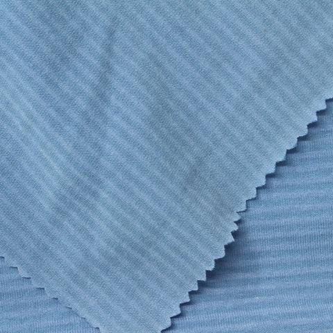 Striped Cotton Polyester Stretch Jersey Knit Fabric, 169 gsm, 181 cm — Blue