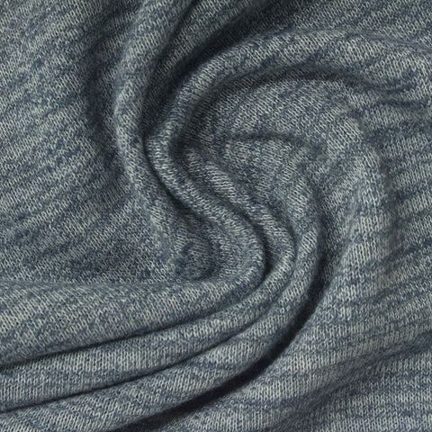 Blue-Grey Marl French Terry, Cotton-Poly, 280 gsm