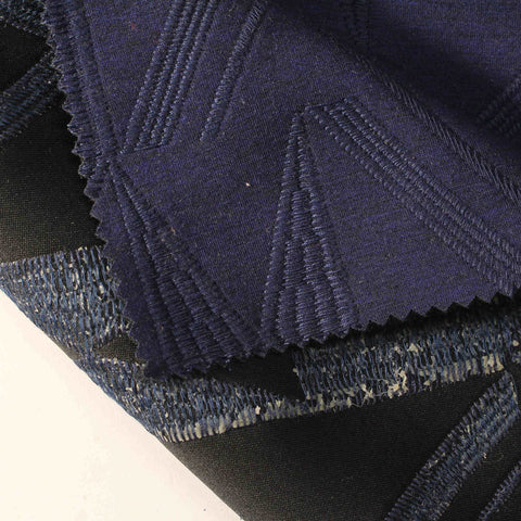 Navy Geometric-Diamond Scuba Knit, Poly-Viscose