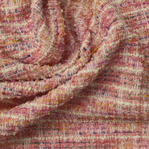 Pink Horizontal-Stripe Bouclé, Poly-Cotton, 260 gsm