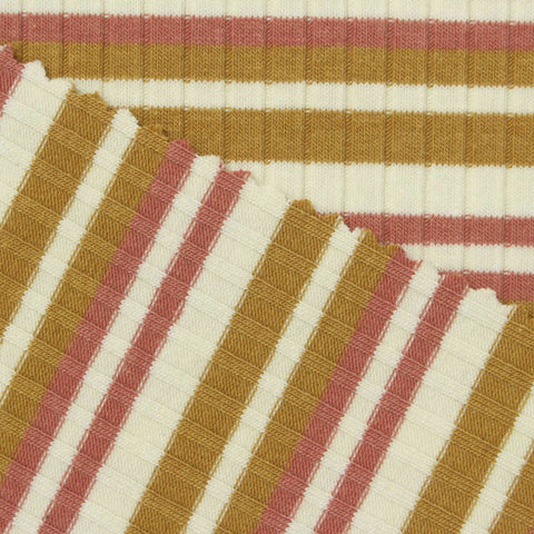 Cream Horizontal-Stripe Rib Knit, Poly-Cotton, 260 gsm
