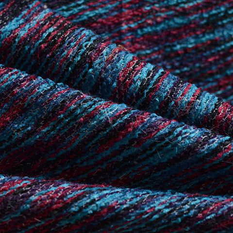 Teal Horizontal-Stripe Chunky Knit, Polyester, 310 gsm