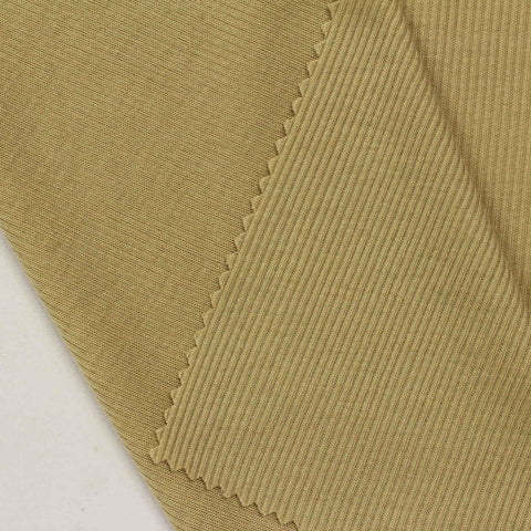 Polyester Viscose Stretch Rib Knit Fabric, 168 gsm, 160 cm — Khaki