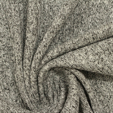 Black Marl Rib Knit, Poly-Viscose, 195 gsm